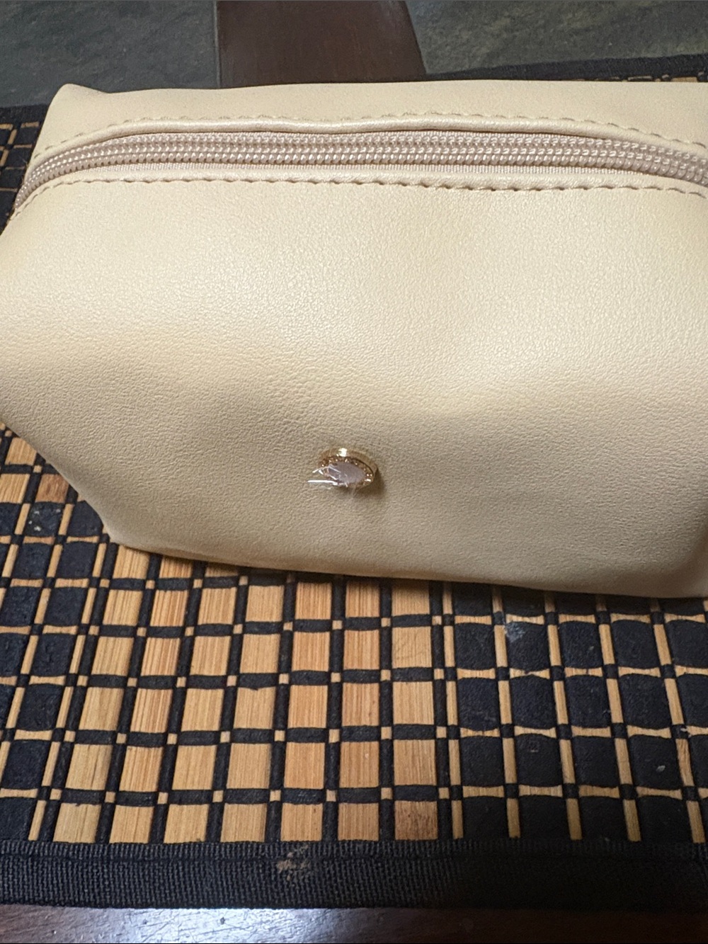 Cream Leatherette Women’s Cosmetic Pouch